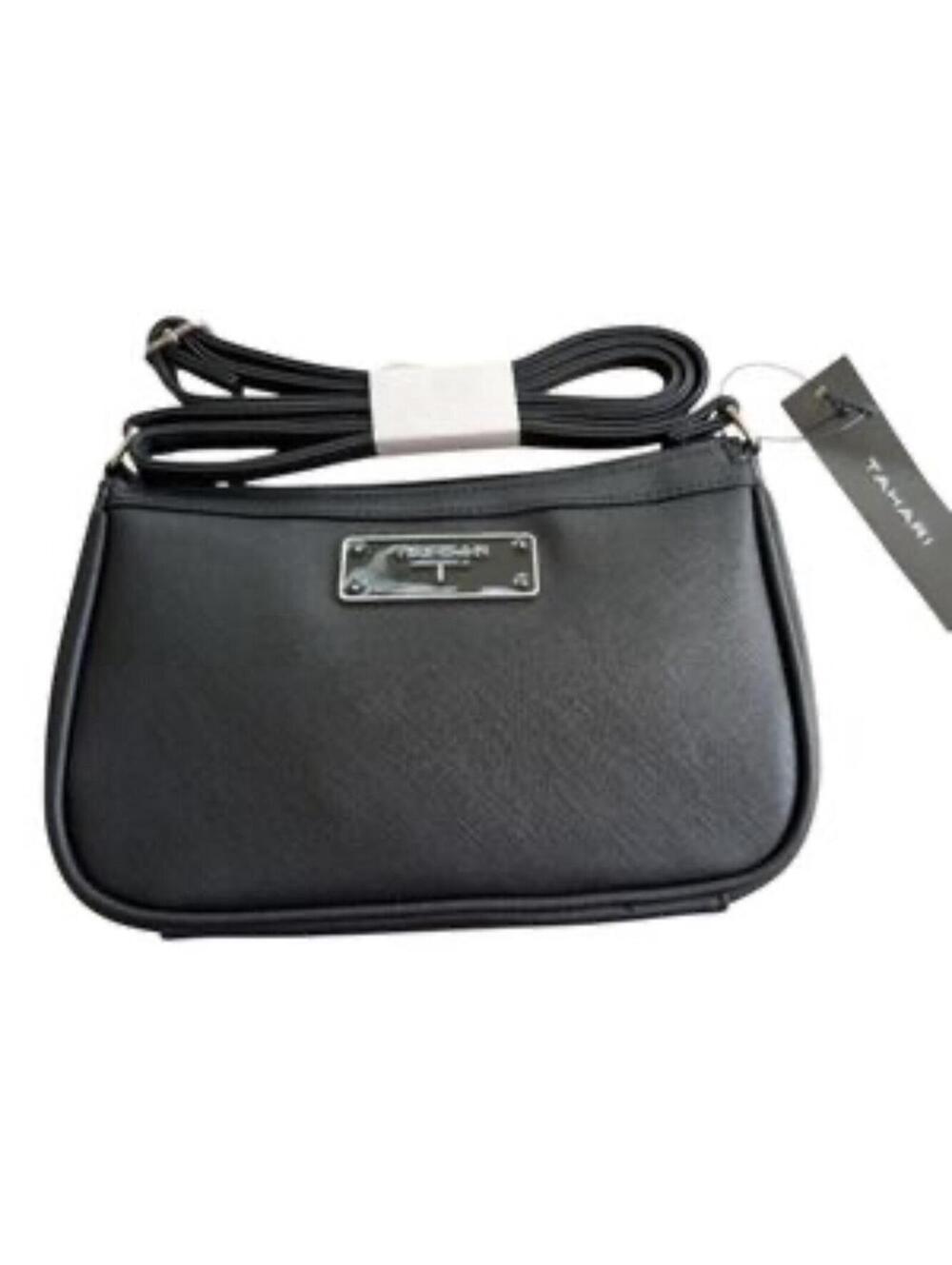NEW Tahari Saffiano Small Black Crossbody with Dust Bag